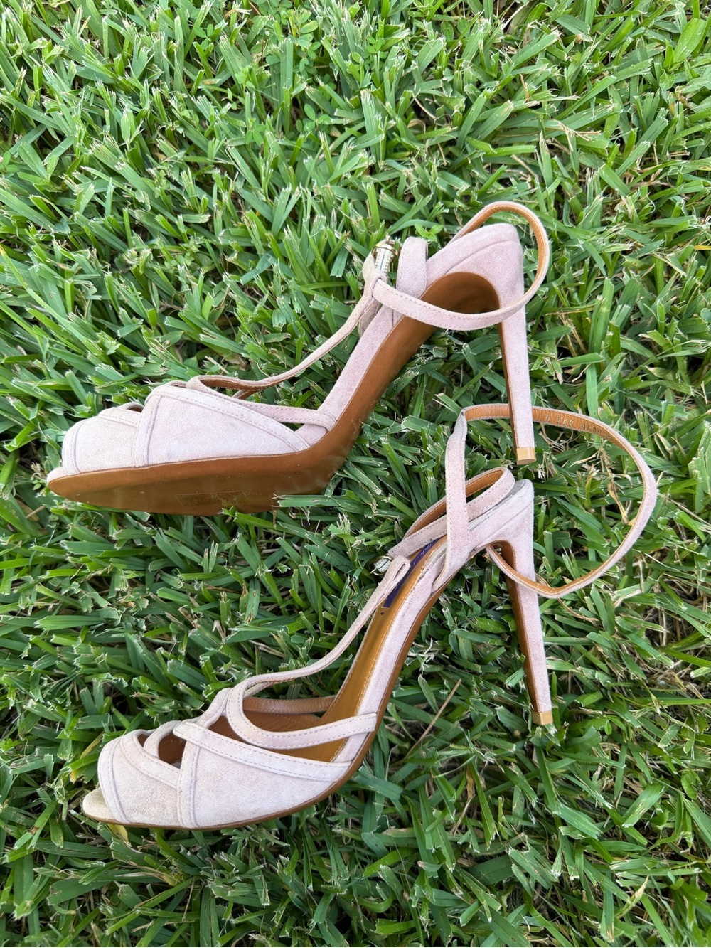 Ralph Lauren Purple Label Suede T-Strap Platform Heels Beige Italy 39.5B - Picture 5 of 9